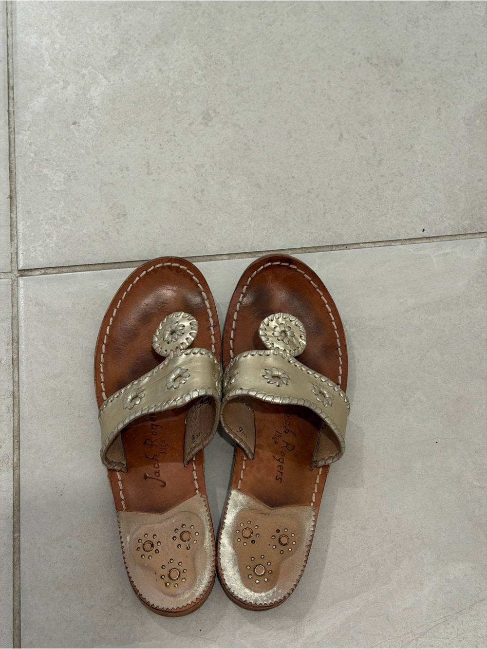 Jack Rogers Metallic Gold Leather Flat Sandals
